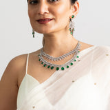 Evara Emerald Drop Diamond-Finish Necklace Set