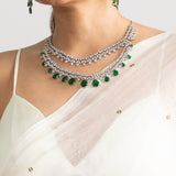 Evara Emerald Drop Diamond-Finish Necklace Set