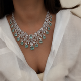 Mint & Diamond Zircon Statement Necklace Set (Necklace & Earrings)