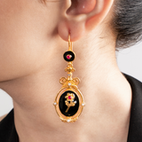 Black Flower & Enamel Earrings