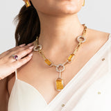 Zehra 22K Gold-Plated Citrine Link Necklace Set