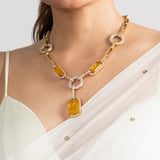 Zehra 22K Gold-Plated Citrine Link Necklace Set