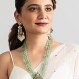 Mint Green Kundan Victorian Peacock Necklace Set