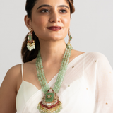 Mint Green Kundan Victorian Peacock Necklace Set