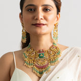 Rajwada Heirloom Kundan & Green Bead Choker Set