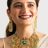 Rajwada Heirloom Kundan & Green Bead Choker Set
