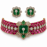 Gulnaar – Ruby Pink Emerald Geometric Choker Set