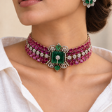 Gulnaar – Ruby Pink Emerald Geometric Choker Set