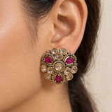 Rubaai – Ruby Pink Kundan-Style Statement Studs
