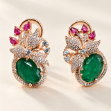 Pushpika – Rose Gold Emerald Floral Earrings