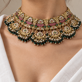 Maharani Peacock Kundan Choker Set with Jhumkas