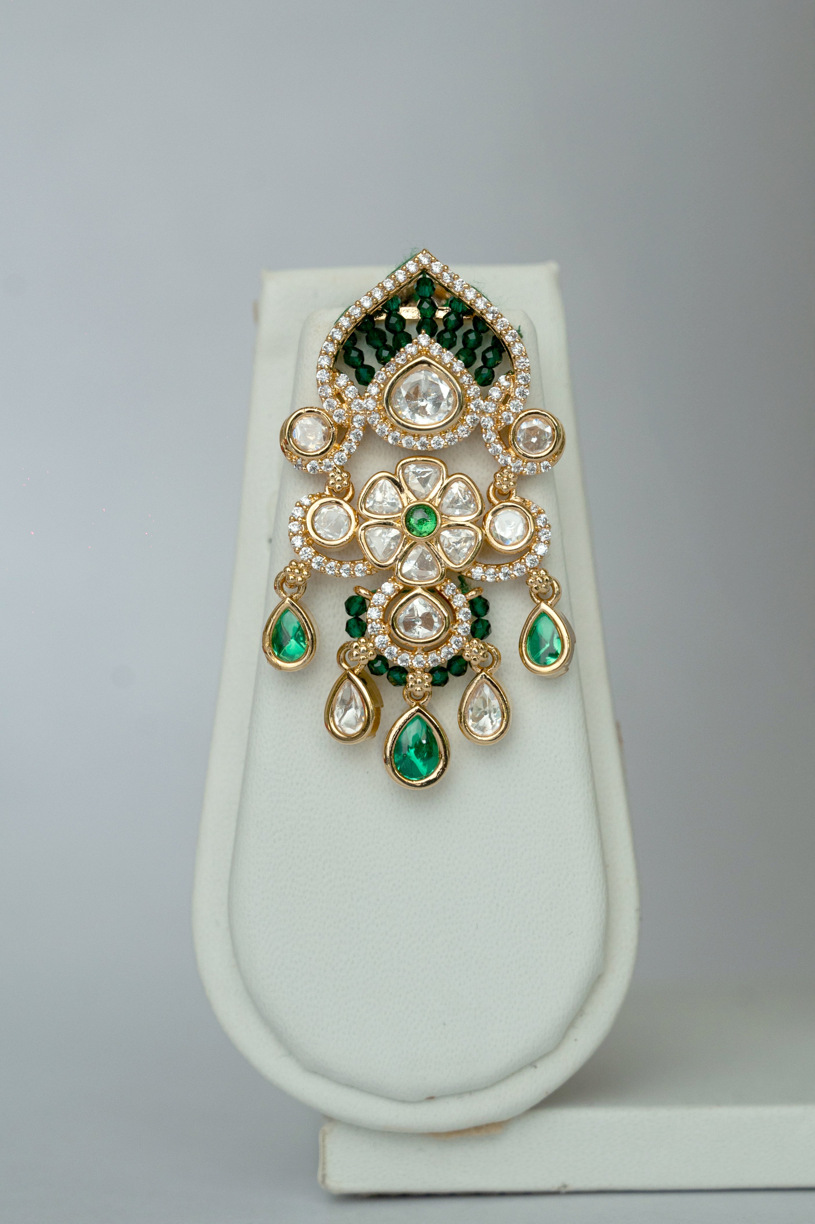 Moissanite & Emerald Chandelier Necklace Set with Earrings