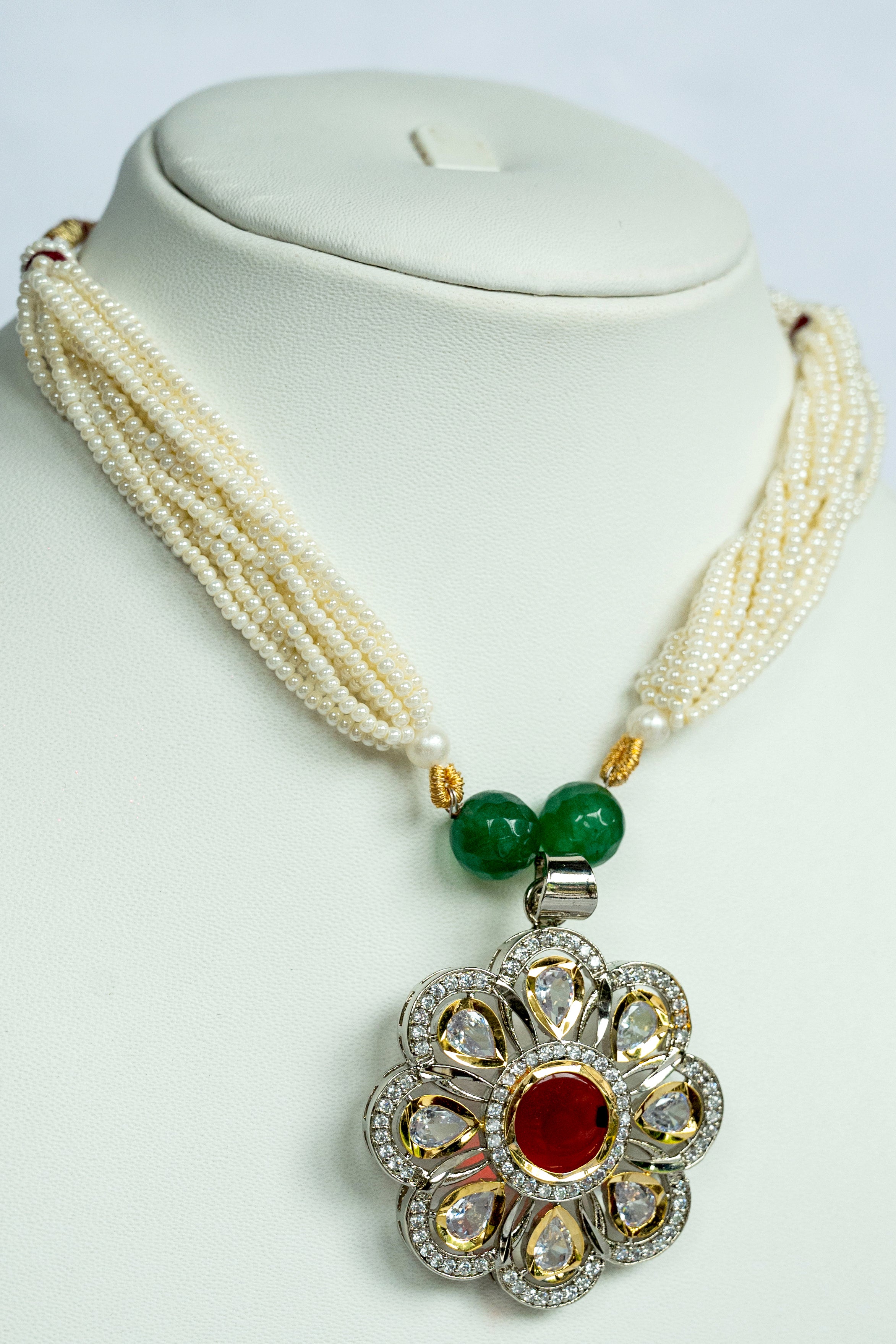 Zahra Ruby & Pearl Necklace Set