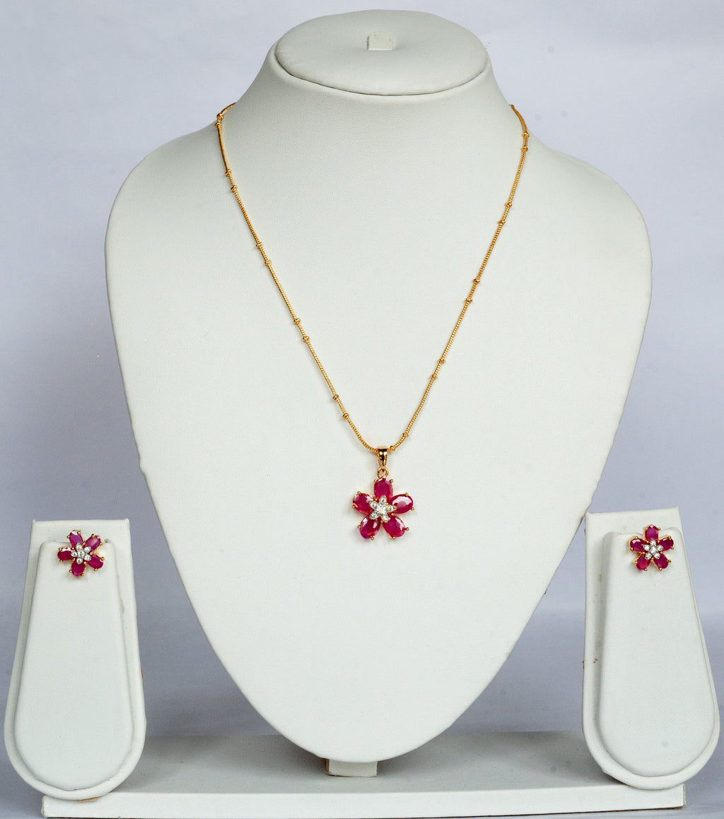 Ruby Blossom Pendant Set