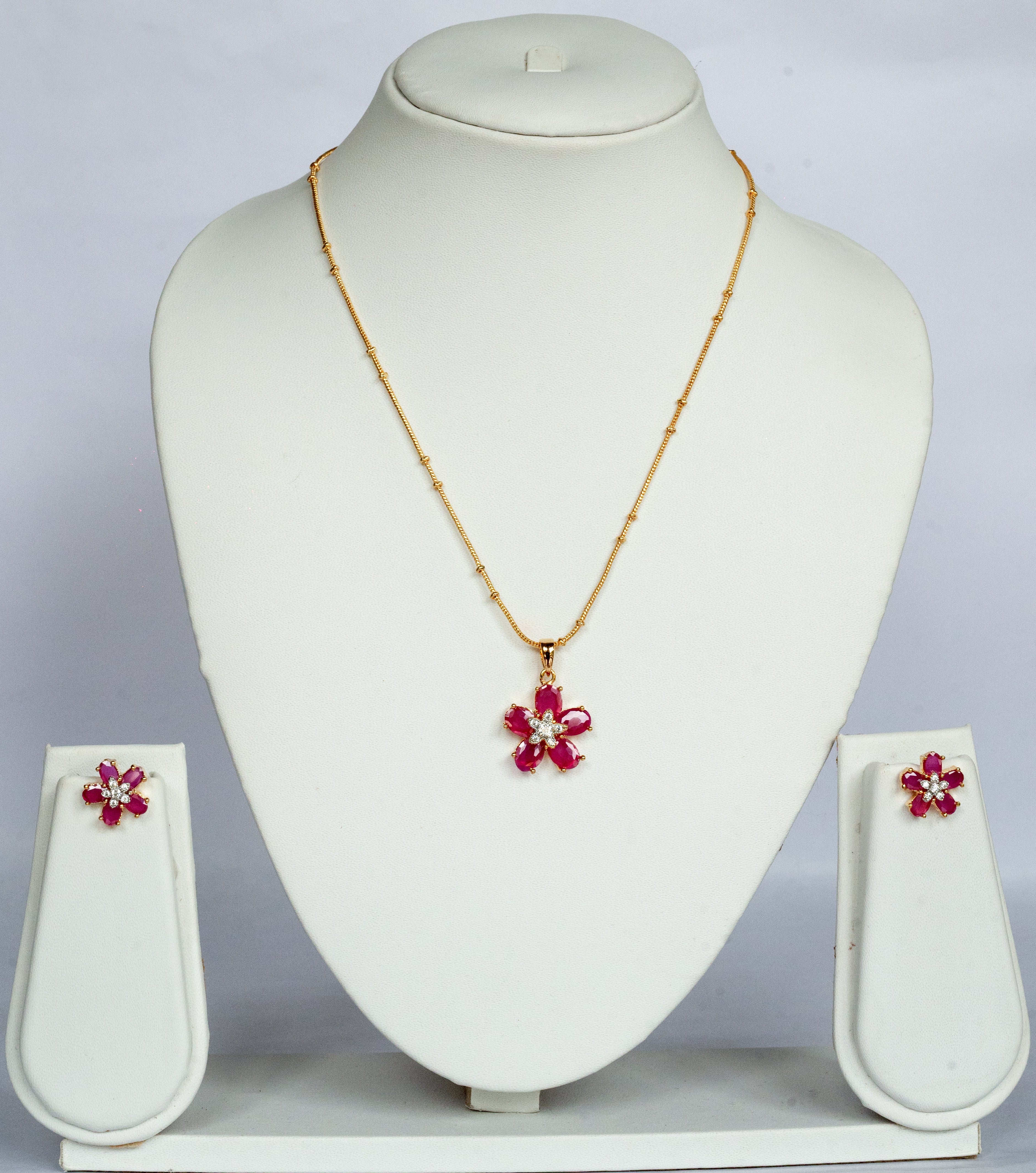 Ruby Blossom Pendant Set