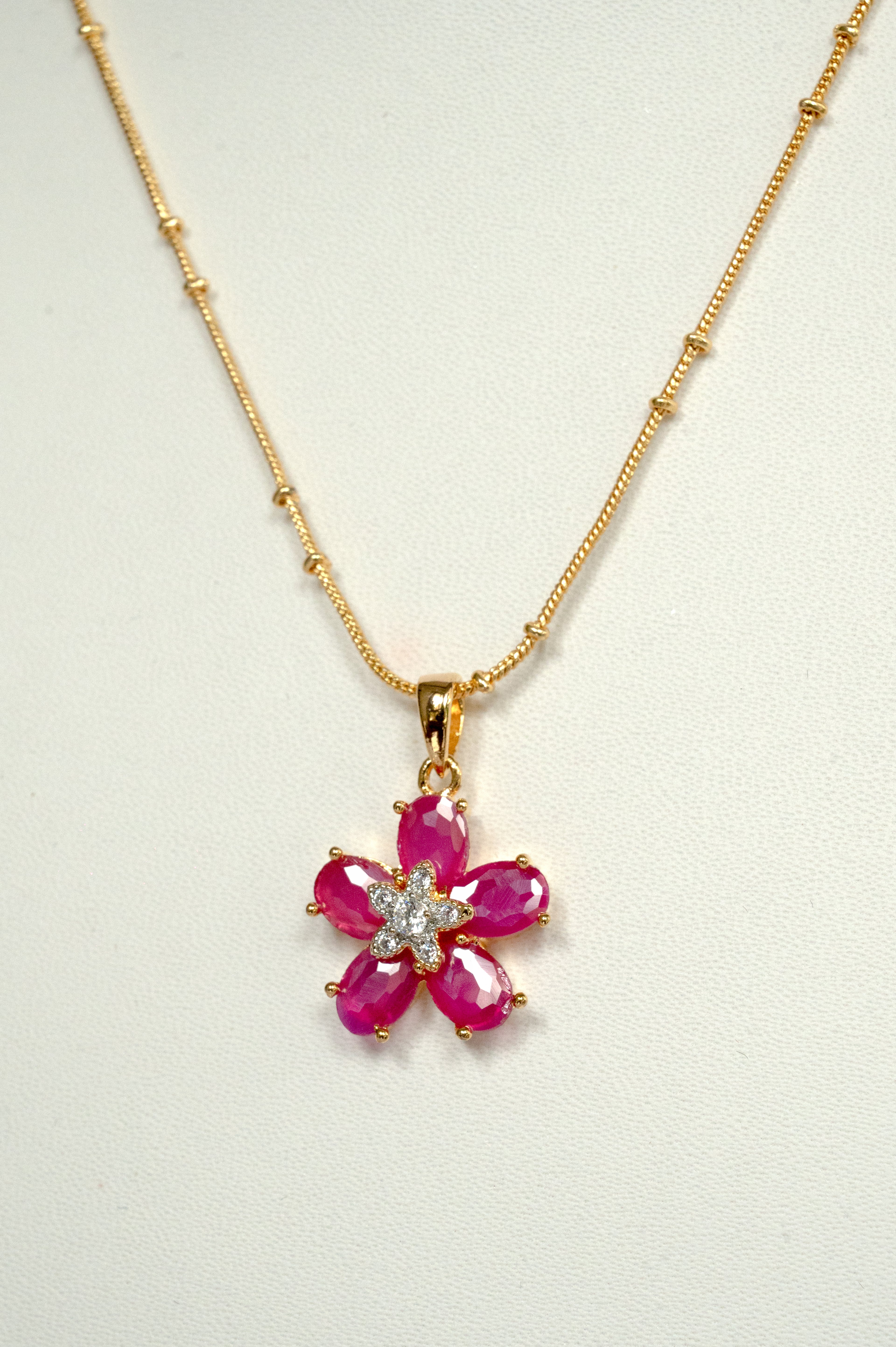 Ruby Blossom Pendant Set