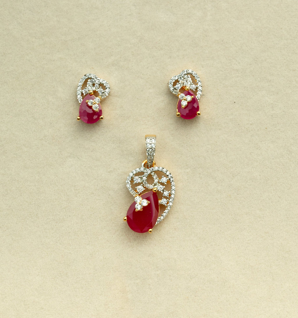 Ruby Dewdrop Pendant Set