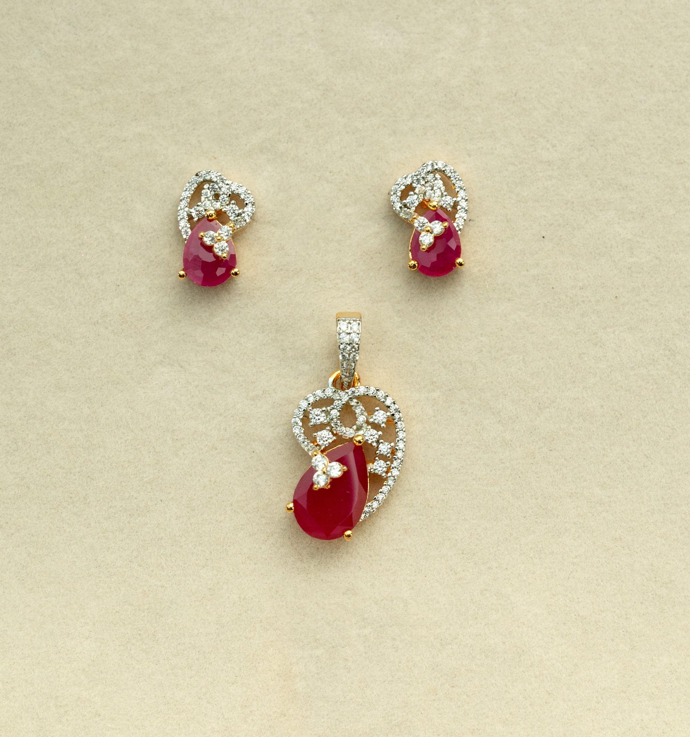 Ruby Dewdrop Pendant Set