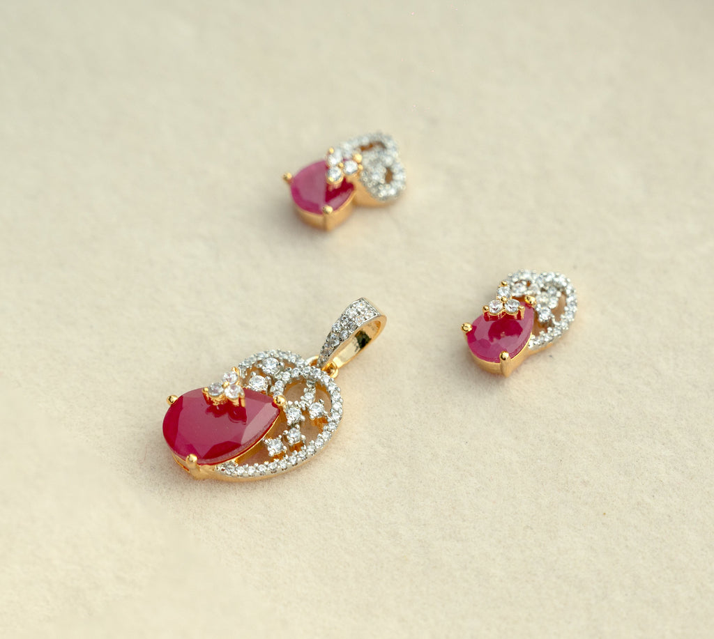 Ruby Dewdrop Pendant Set