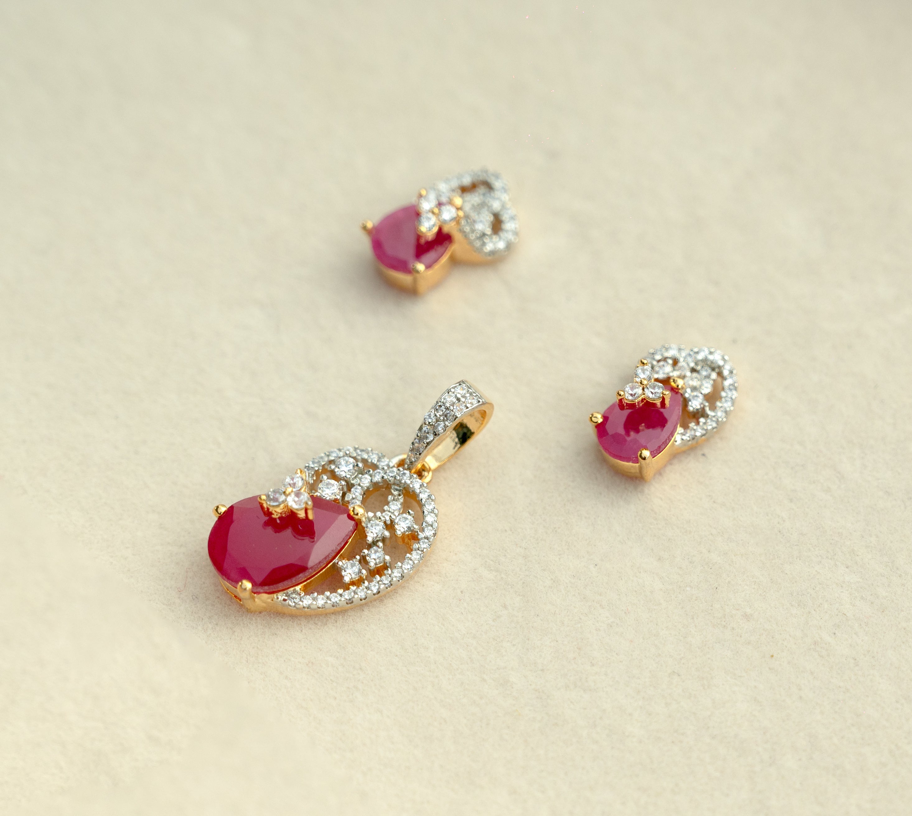 Ruby Dewdrop Pendant Set