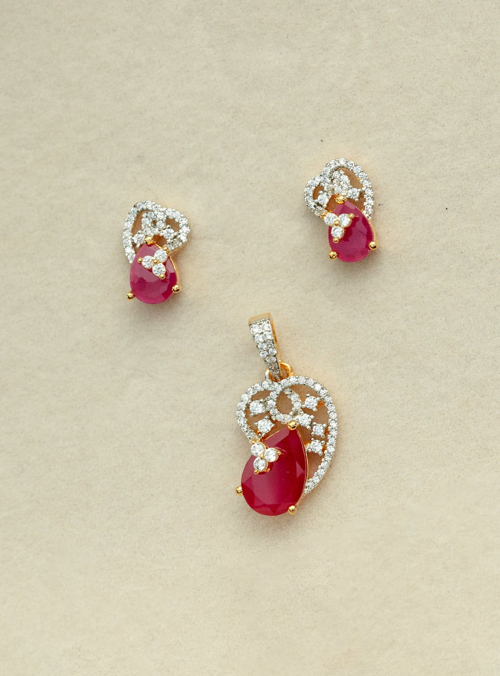 Ruby Dewdrop Pendant Set