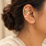 Gold-Plated Peacock Ear Cuff with Pearl Drops