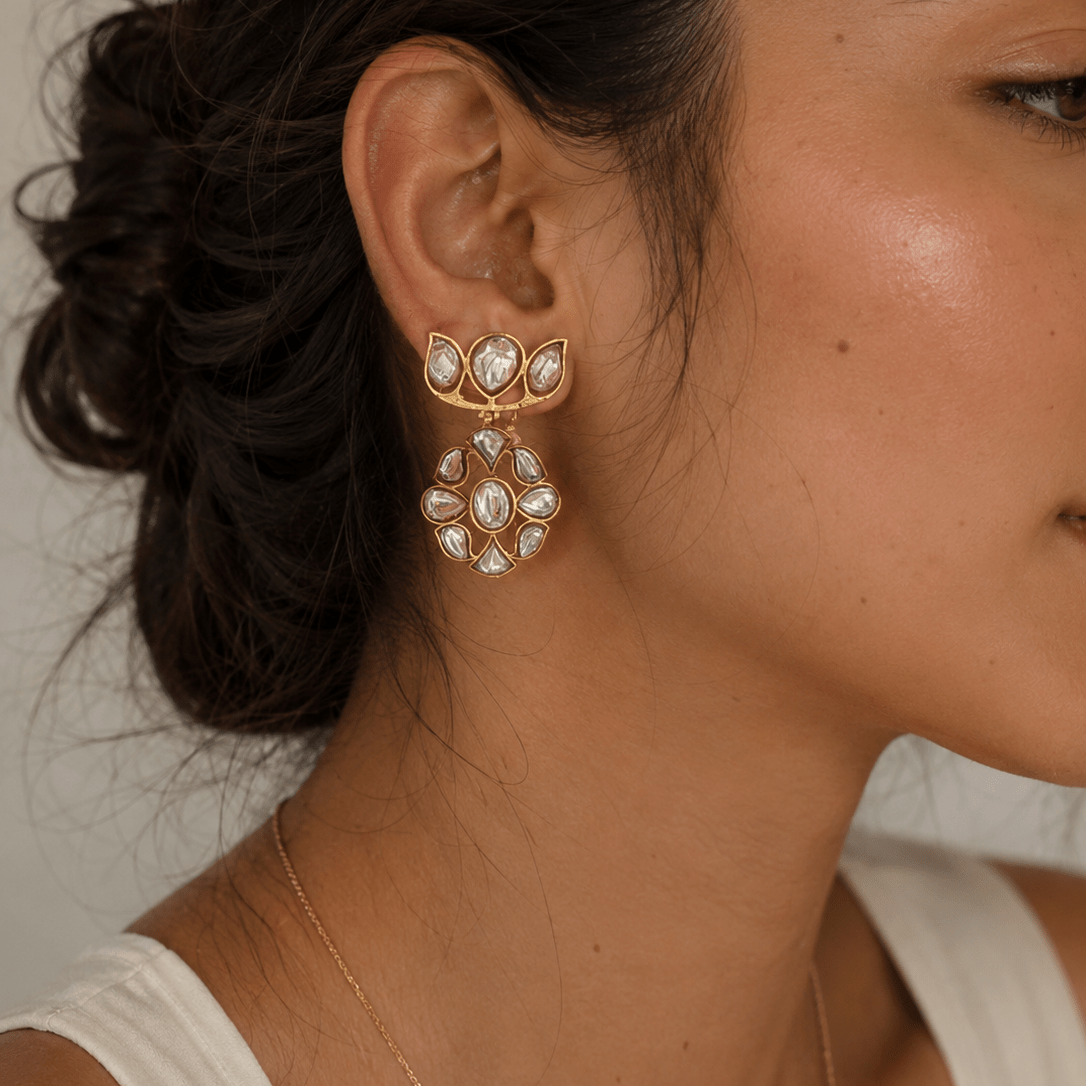 Aabha Kundan Floral Earrings - Suramya Designs
