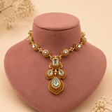Aqua and Zircon Gold-Plated Statement Necklace Set - Suramya Designs