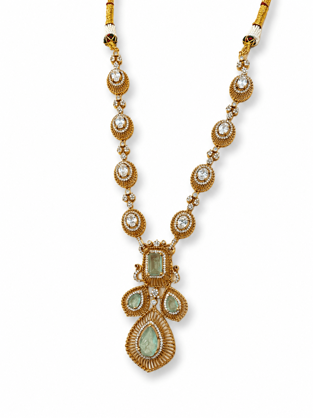 Aqua and Zircon Gold-Plated Statement Necklace Set - Suramya Designs