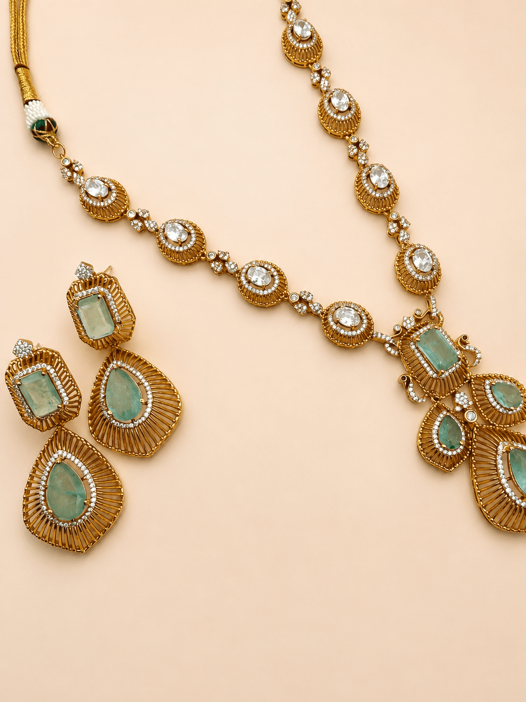 Aqua and Zircon Gold-Plated Statement Necklace Set - Suramya Designs