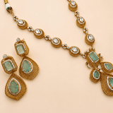 Aqua and Zircon Gold-Plated Statement Necklace Set - Suramya Designs