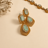 Aqua and Zircon Gold-Plated Statement Necklace Set - Suramya Designs