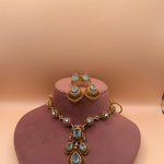 Aqua Stone &amp; Zircon Gold-Plated Statement Necklace Set - Suramya