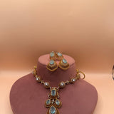 Aqua Stone &amp; Zircon Gold-Plated Statement Necklace Set - Suramya