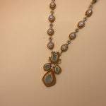 Aqua Stone &amp; Zircon Gold-Plated Statement Necklace Set - Suramya