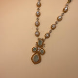 Aqua Stone &amp; Zircon Gold-Plated Statement Necklace Set - Suramya