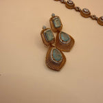 Aqua Stone &amp; Zircon Gold-Plated Statement Necklace Set - Suramya