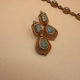 Aqua Stone &amp; Zircon Gold-Plated Statement Necklace Set - Suramya