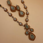 Aqua Stone &amp; Zircon Gold-Plated Statement Necklace Set - Suramya