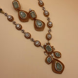 Aqua Stone &amp; Zircon Gold-Plated Statement Necklace Set - Suramya