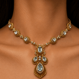 Aqua Stone &amp; Zircon Gold-Plated Statement Necklace Set - Suramya