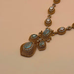 Aqua Stone &amp; Zircon Gold-Plated Statement Necklace Set - Suramya