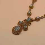 Aqua Stone &amp; Zircon Gold-Plated Statement Necklace Set - Suramya