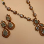 Aqua Stone &amp; Zircon Gold-Plated Statement Necklace Set - Suramya