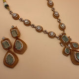 Aqua Stone &amp; Zircon Gold-Plated Statement Necklace Set - Suramya