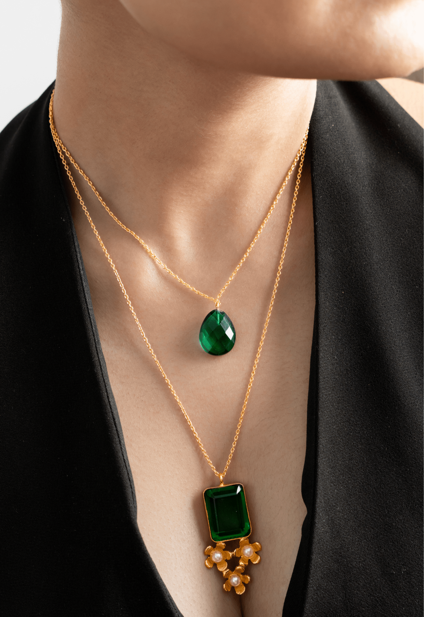 Aurora Necklace - Emerald layered necklace
