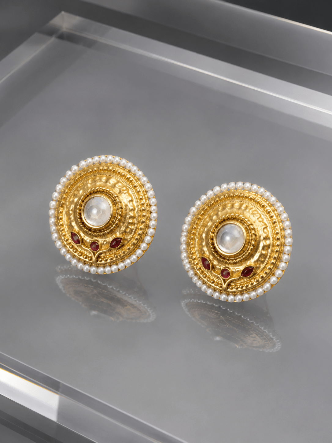 Classic Big Kundan Stud Earrings - Suramya Designs