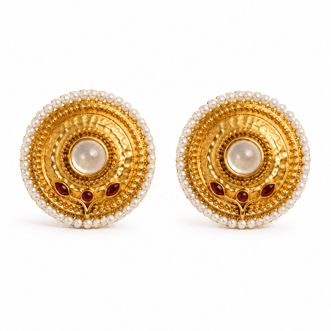 Classic Big Kundan Stud Earrings - Suramya Designs