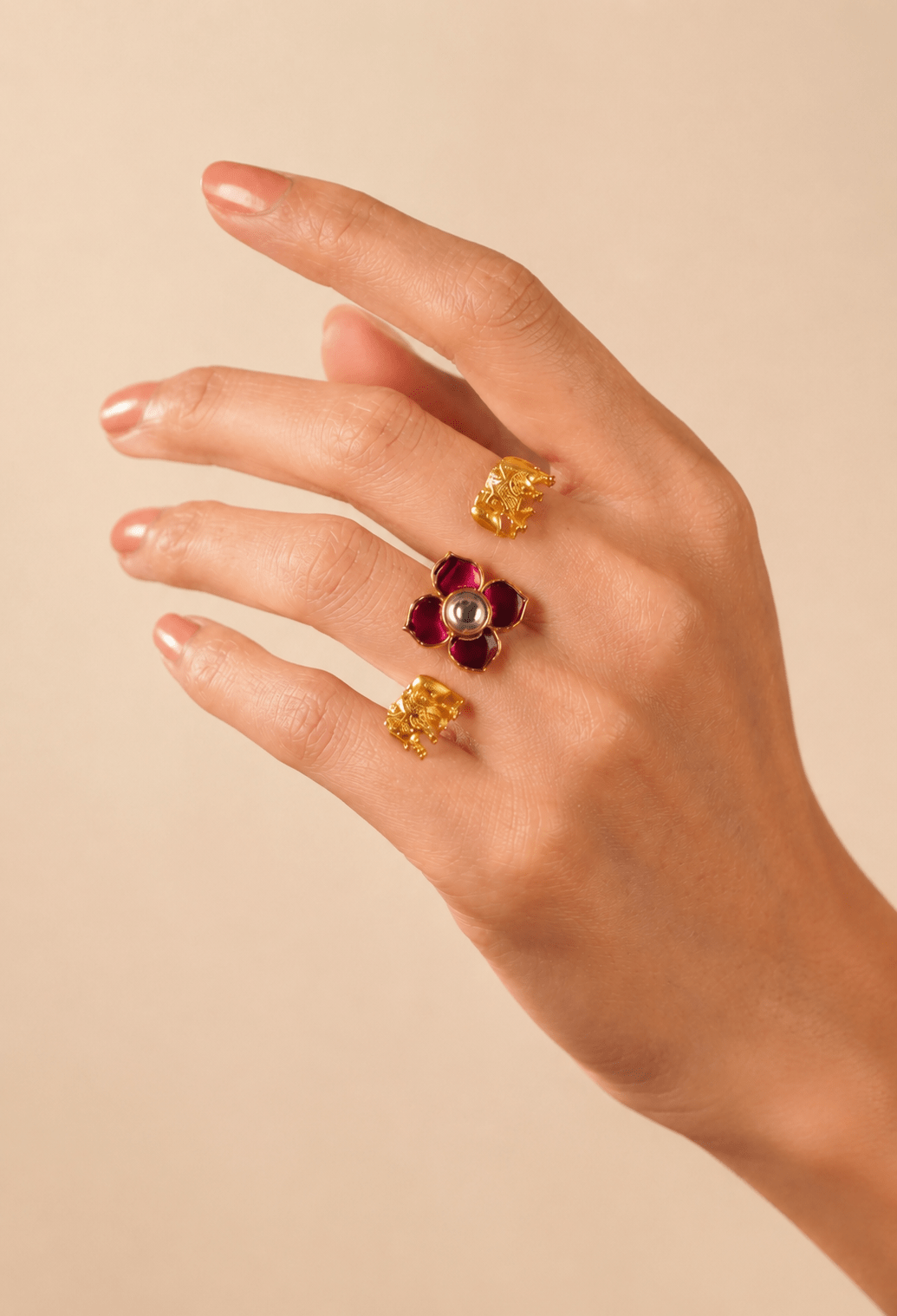 Crysta Gajra Kundan Ring - Suramya Designs