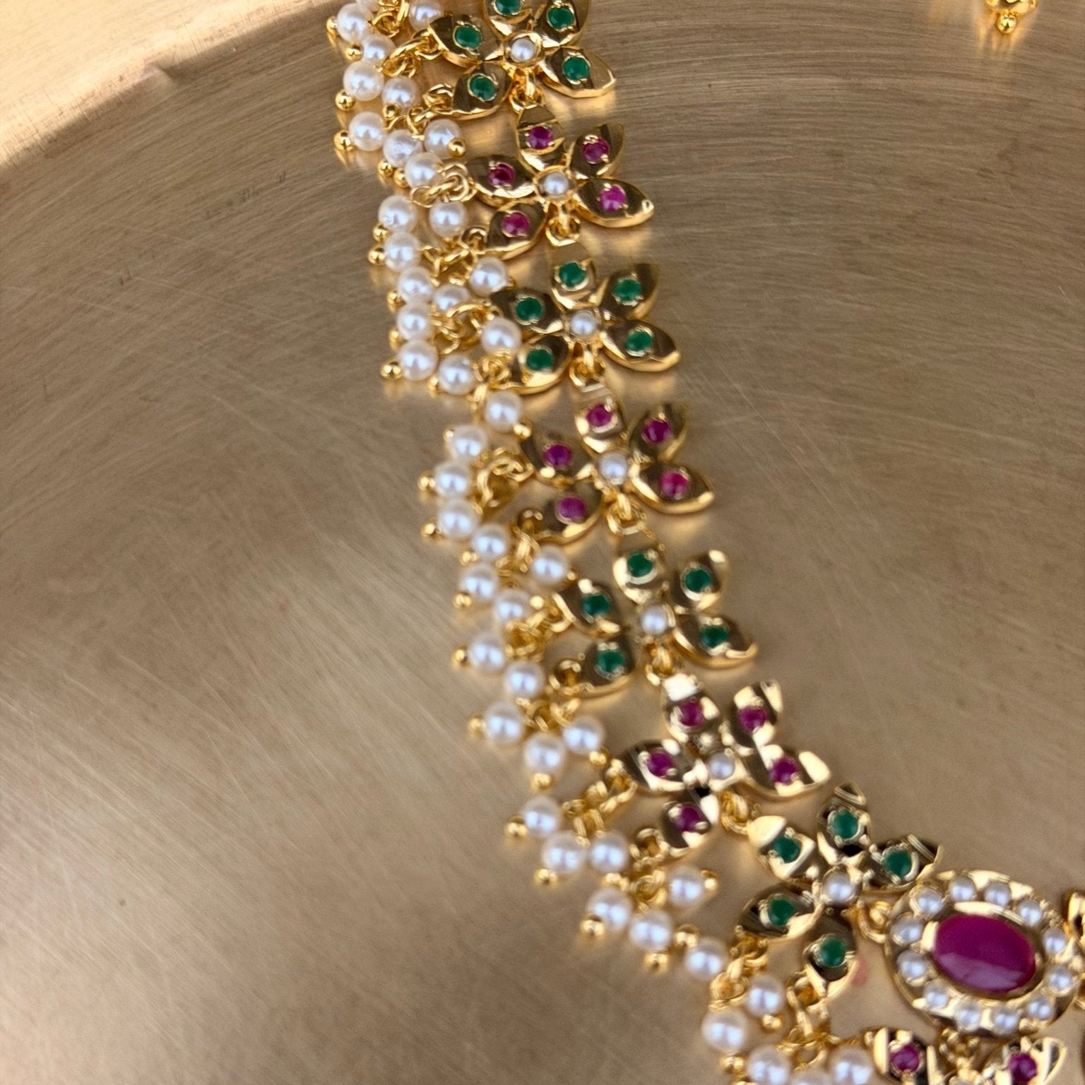 Delicate Navratan Jadua Pearl Necklace Set - Suramya